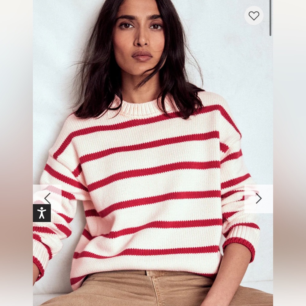 Boden Red and White Striped Sweater Lucy Oversized Cotton Jumper NWT